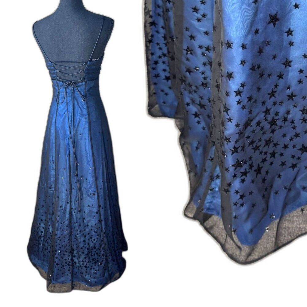 Size 4 Y2K vintage Morgan and Co goth corset mesh burnout velvet stars (10434)